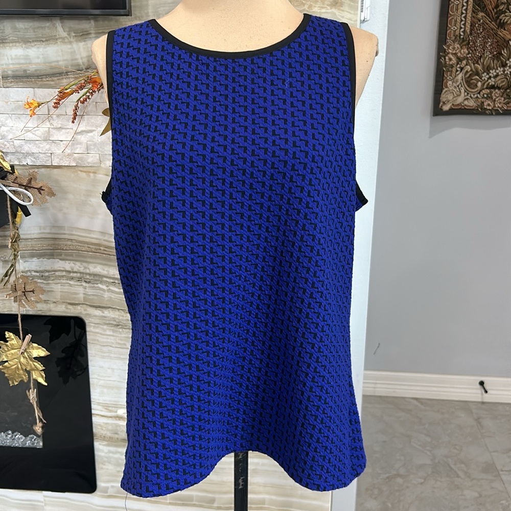 Worthington New With Tags Royal Blue /Black Print Tank Top Knit Sweater. Size XL